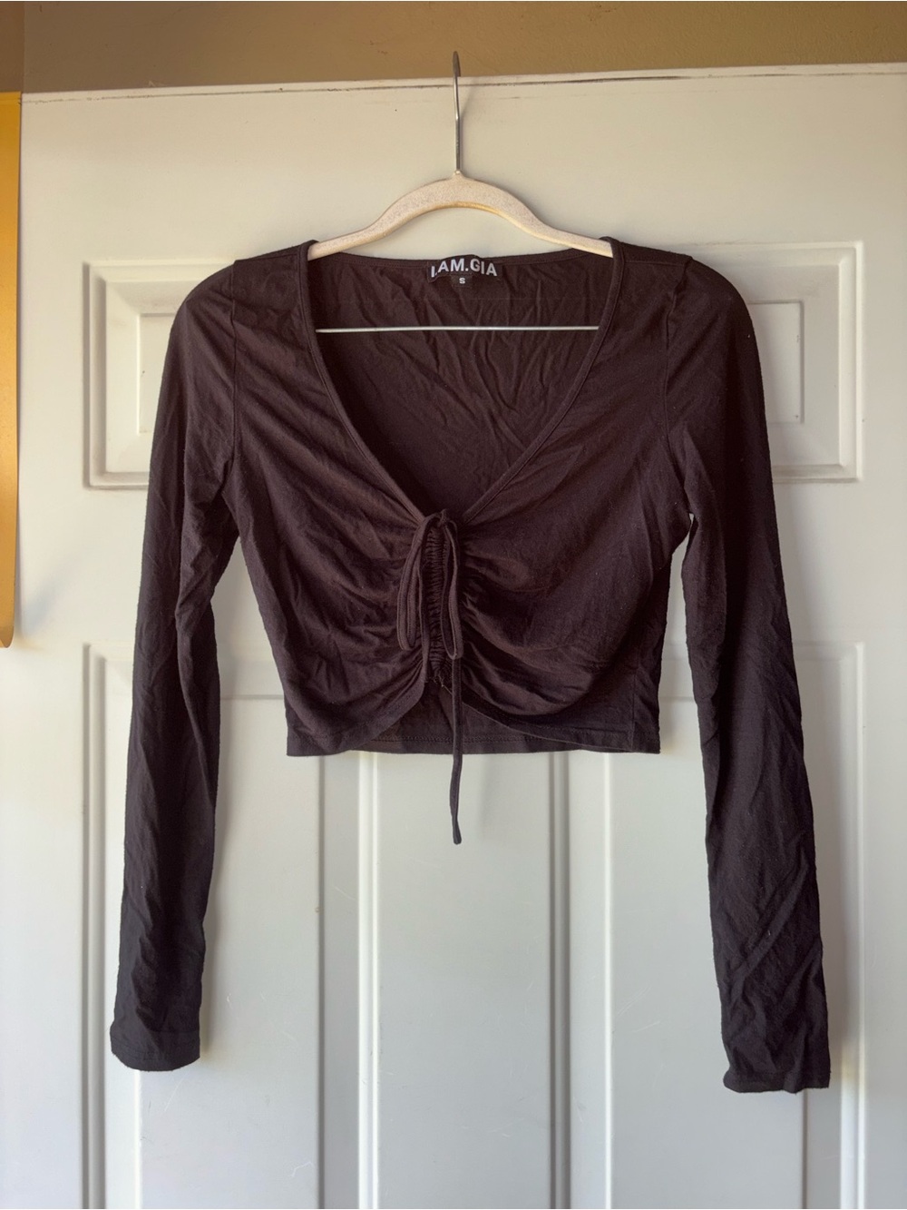 I.Am.Gia. black long sleeve cinch bust crop top size S